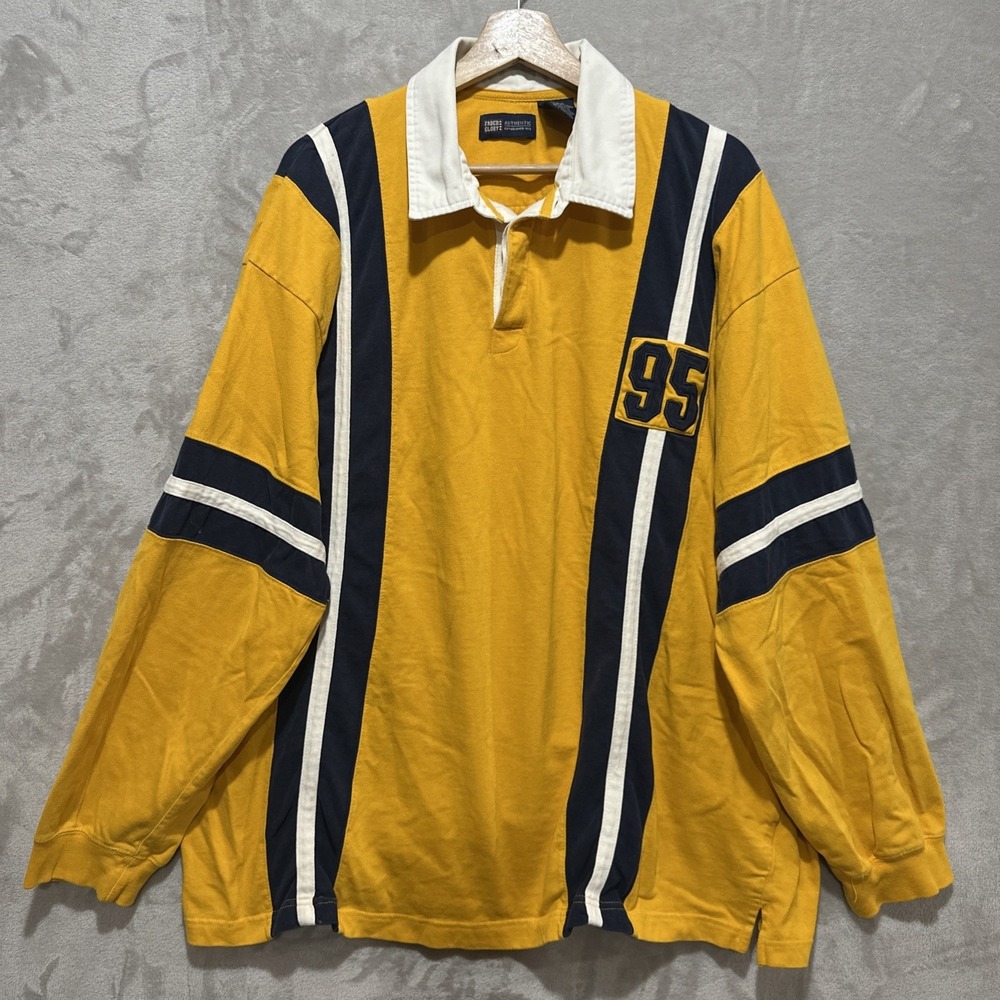 Vintage Faded Glory Rugby Shirt Men's 2XL Yellow Long Sleeve Cotton Polo 90s Y2K